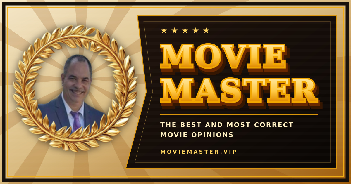 Gold and black Movie Master artwork with Robert’s portrait in an ornate frame